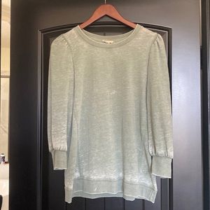 Distressed green puff sleeve top - 3/4 length sleeves
